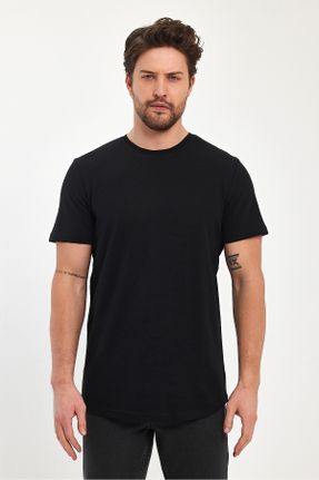 تی شرت مشکی مردانه اسلیم فیت یقه گرد پنبه - پلی استر کد 815778465