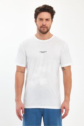 تی شرت سفید مردانه یقه گرد اسلیم فیت کد 815853301
