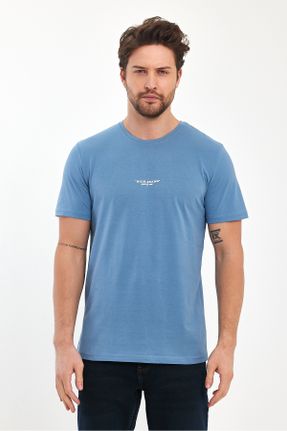 تی شرت آبی مردانه اسلیم فیت یقه گرد کد 815853270