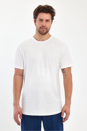تی شرت سفید مردانه اسلیم فیت یقه گرد پنبه - پلی استر کد 816210414