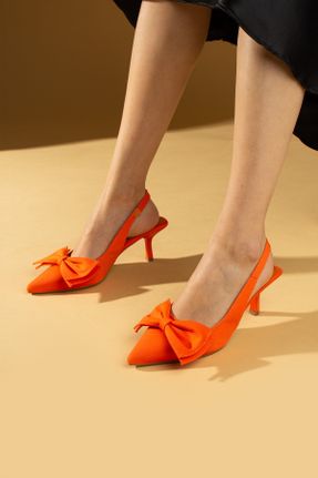 کفش پاشنه بلند کلاسیک نارنجی زنانه پاشنه نازک پاشنه کوتاه ( 4 - 1 cm ) کد 816720823