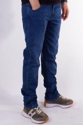 شلوار آبی مردانه پارچه ای جین پاچه لوله ای فاق بلند فاق بلند کد 308907618