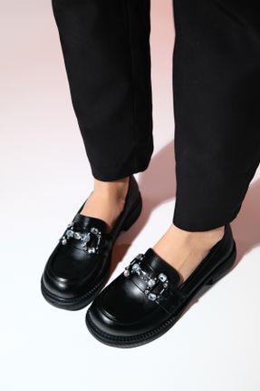 کفش لوفر مشکی زنانه چرم مصنوعی پاشنه کوتاه ( 4 - 1 cm ) کد 816962599