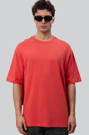 تی شرت قرمز مردانه اورسایز یقه گرد کد 816958620