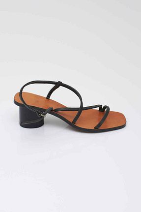 صندل مشکی زنانه پاشنه ضخیم DERİDE MODA - کد 817006954