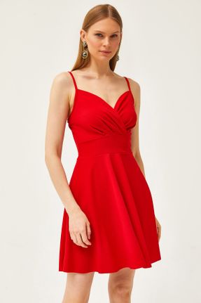 لباس مجلسی قرمز زنانه پلی استر آستین استاندارد رگولار یقه هفت بدون آستر کد 816496363