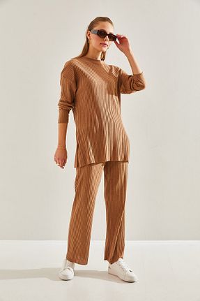 ست بالاتنه و پائین تنه قهوه ای زنانه بافتنی Bianco Lucci - کد 816712975