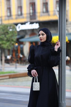 لباس مجلسی حجاب مشکی زنانه یقه ایستاده BAHARYAMAÇLI - کد 816767762