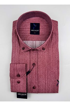 پیراهن زرشکی مردانه اسلیم فیت MEGALDİ - کد 816798021