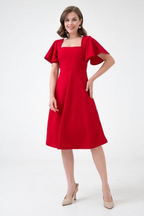 لباس قرمز زنانه بافتنی کرپ رگولار بند دار کد 639313320