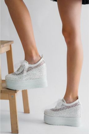 کفش مجلسی سفید زنانه پاشنه بلند ( +10 cm) پاشنه پر پارچه نساجی کد 817320197