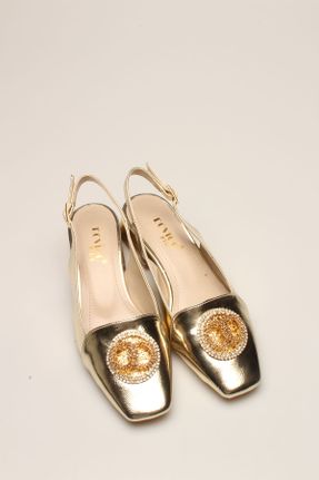 کفش پاشنه بلند کلاسیک طلائی زنانه پاشنه ضخیم پاشنه کوتاه ( 4 - 1 cm ) کد 817178965