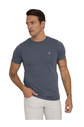 تی شرت آبی مردانه یقه گرد پنبه - پلی استر رگولار تکی بیسیک کد 750490699