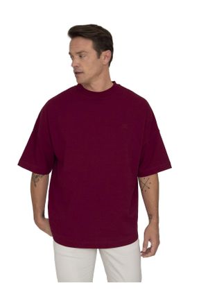 تی شرت زرشکی مردانه رگولار یقه گرد تکی بیسیک کد 743739141
