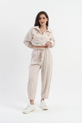 شلوار بژ زنانه کتان TUA MODA - کد 817197584