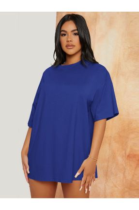 تی شرت آبی زنانه رگولار یقه گرد پنبه - پلی استر کد 817394745