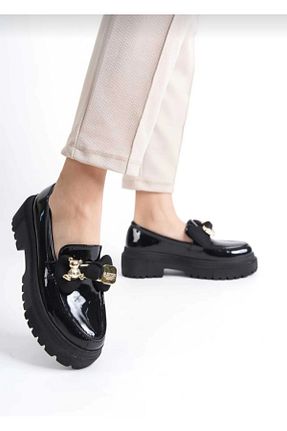 کفش لوفر مشکی زنانه چرم لاکی LARİNA SHOES - کد 817471567