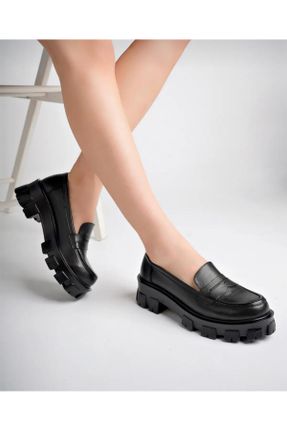 کفش لوفر مشکی زنانه چرم طبیعی پاشنه کوتاه ( 4 - 1 cm ) کد 817226643