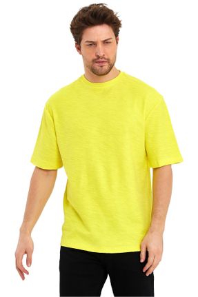 تی شرت زرد مردانه اورسایز یقه گرد کد 817361934