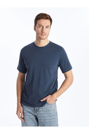 تی شرت آبی مردانه ریلکس یقه گرد تکی کد 817374458