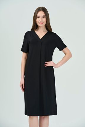 لباس مشکی زنانه بافت سایز بزرگ آستین-کوتاه کد 817635306