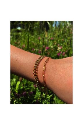 دستبند استیل طلائی زنانه فولاد ( استیل ) کد 732568876