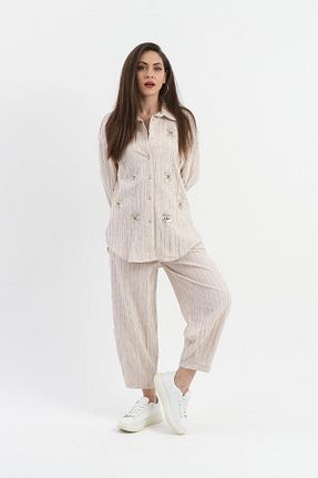 شلوار بژ زنانه کتان TUA MODA - کد 817197584