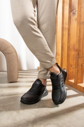 کفش اسنیکر مشکی مردانه بند دار پارچه نساجی کد 778385930