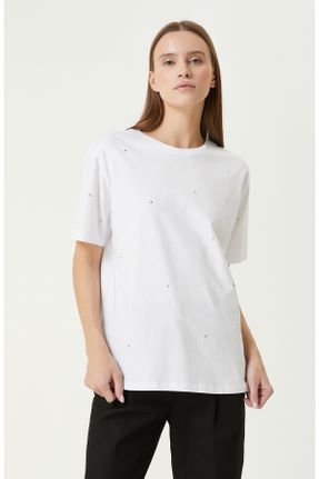 تی شرت سفید زنانه ریلکس یقه گرد کد 817400613