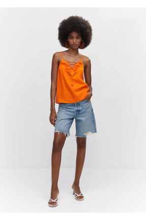 تی شرت نارنجی زنانه رگولار یقه هفت کد 737883961