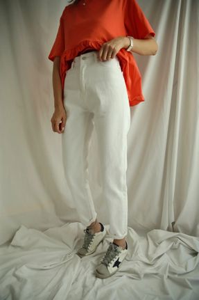 شلوار جین سفید زنانه پاچه تنگ فاق بلند جوان کد 817352992