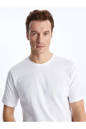 تی شرت سفید مردانه ریلکس یقه گرد تکی کد 817374519