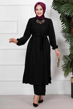 ست بالاتنه و پائین تنه مشکی زنانه بافتنی EBRUTESETTÜR - کد 817633525