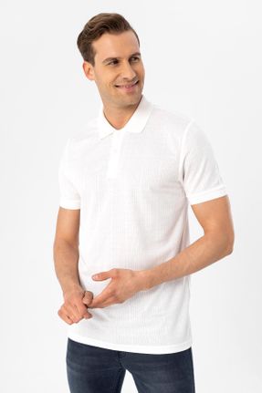 تی شرت سفید مردانه یقه پولو اسلیم فیت کد 687134109