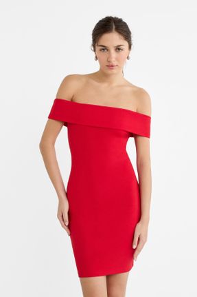 لباس قرمز زنانه بافتنی Fitted آستین-کوتاه کد 817532328