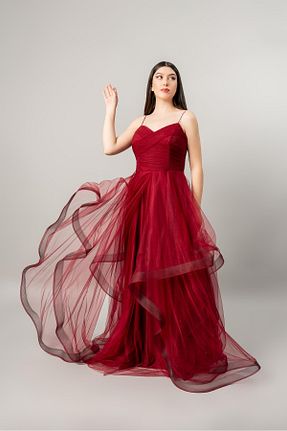 لباس مجلسی و فارغ التحصیلی زرشکی زنانه توری fevzuss - کد 817533661