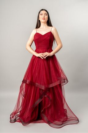 لباس مجلسی و فارغ التحصیلی زرشکی زنانه توری fevzuss - کد 817533661