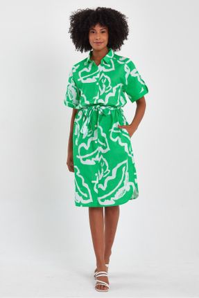 لباس سبز زنانه بافتنی پنبه (نخی) لباس پیراهنی آستین سه ربع کد 737950001