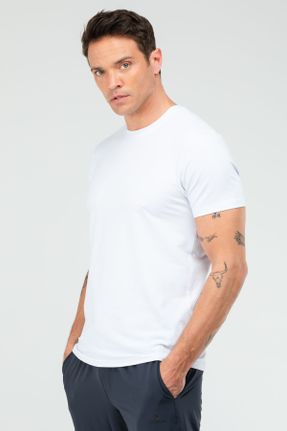تی شرت سفید مردانه یقه گرد رگولار پنبه (نخی) تکی پوشاک ورزشی کد 817651080