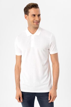 تی شرت سفید مردانه یقه پولو اسلیم فیت کد 687134109