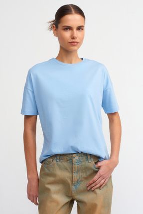 تی شرت آبی زنانه رگولار یقه گرد تکی بیسیک کد 84173120