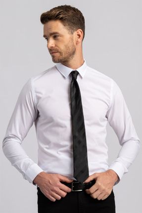 پیراهن سفید مردانه اسلیم فیت یقه پیراهنی پنبه - پلی استر کد 3072689