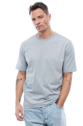 تی شرت آبی مردانه اورسایز یقه گرد تکی طراحی کد 817960215