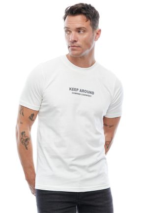 تی شرت سفید مردانه اورسایز یقه گرد تکی طراحی کد 817960537