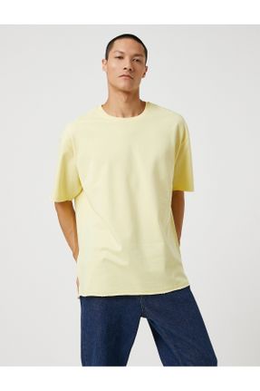 تی شرت زرد مردانه اورسایز یقه گرد تکی کد 458689939