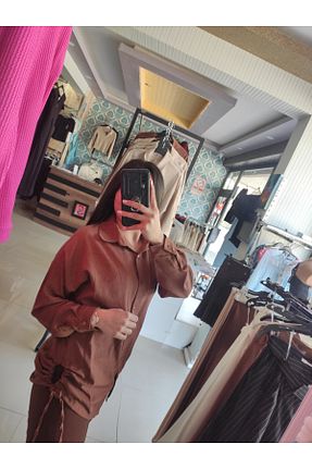پیراهن قهوه ای زنانه اورسایز Sublime Butik - کد 817532852