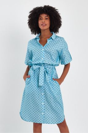 لباس آبی زنانه بافتنی پنبه (نخی) لباس پیراهنی آستین سه ربع کد 737960559