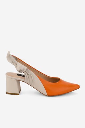 کفش پاشنه بلند کلاسیک نارنجی زنانه چرم پاشنه ضخیم پاشنه متوسط ( 5 - 9 cm ) کد 817531147