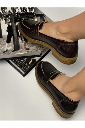 کفش لوفر قهوه ای زنانه چرم طبیعی پاشنه کوتاه ( 4 - 1 cm ) کد 817561796