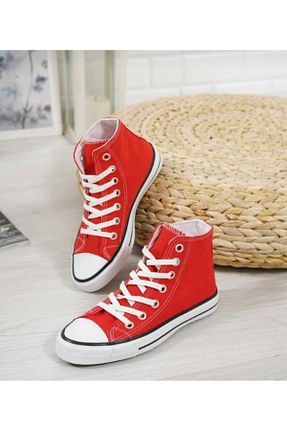 کفش اسنیکر قرمز زنانه بند دار BY İMİS SHOES - کد 817630380